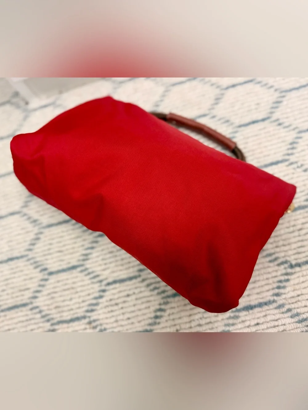 LONGCHAMP Vintage Y2K Collectors Made N France Le Pliage Nylon Red & Leather Bag - Picture 7 of 16